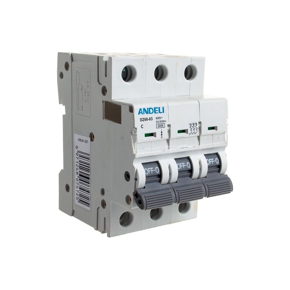 Изображение товара Автоматический выключатель ANDELI DZ66-63/3P 10A 6kA тип C для домашней и промышленной электросети