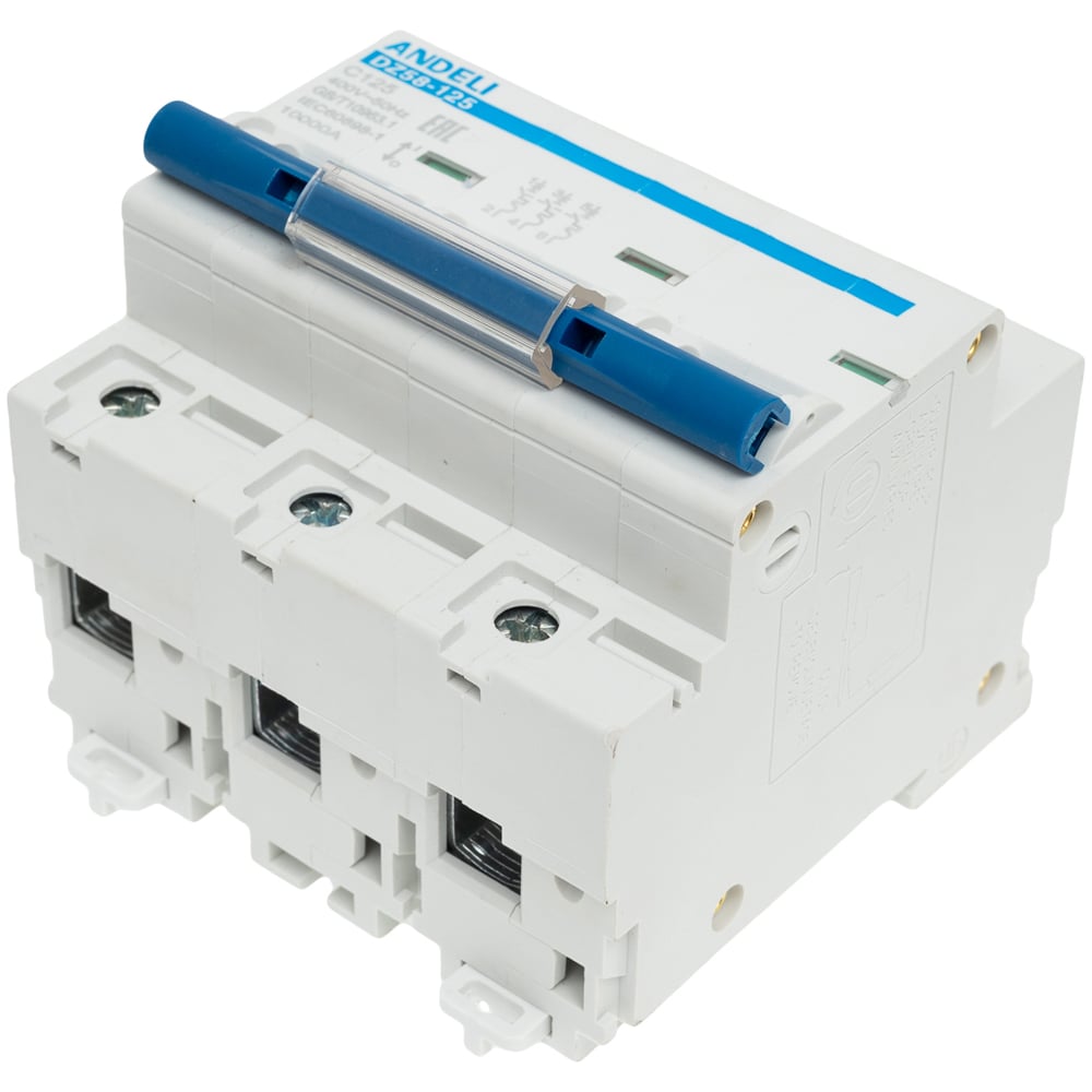 Изображение товара Автоматический выключатель ANDELI DZ58-125 3P 125A ПКС 10kA тип D