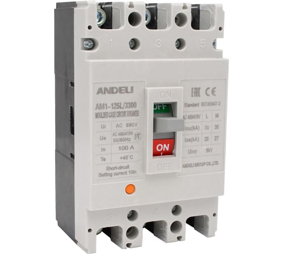 Изображение товара Автоматический выключатель ANDELI AM1-125L/3P 125A 30KA ADL06-026