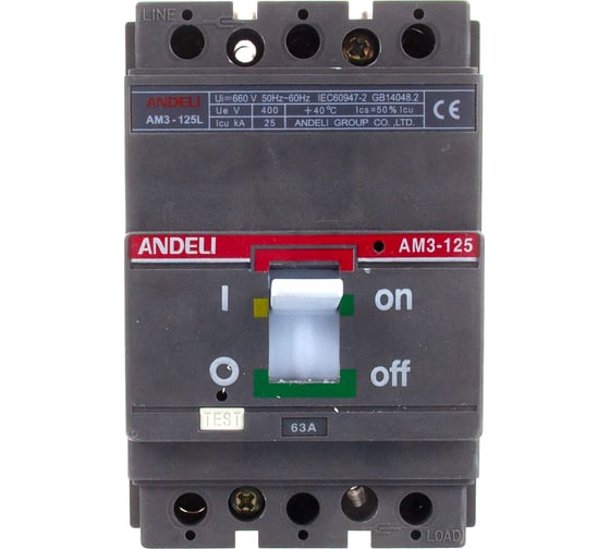 Изображение товара Автоматический выключатель ANDELI AM3-125S/3P 63A 25KA ADL06-802