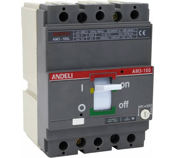 Изображение товара Автоматический выключатель ANDELI AM3-160S/3P 80A 50KA ADL06-810