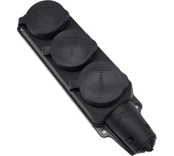 Изображение товара Трехместная розетка с заглушками ANDELI каучук AM-K03 16А IP44 2Р+РЕ 220В ADL13-060