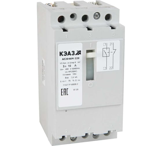 Изображение товара Автоматический выключатель КЭАЗ АЕ2046М-100-25А-12Iн-400AC-У3-104621