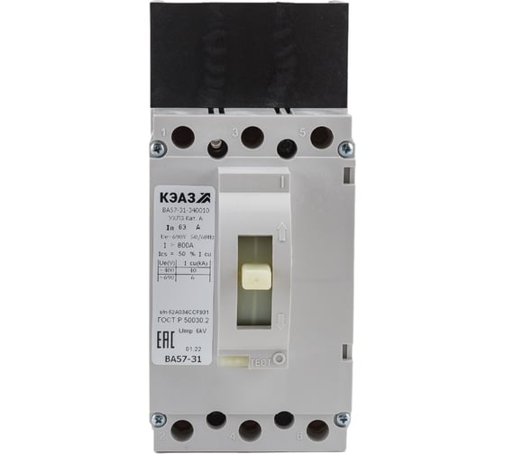 Изображение товара Автоматический выключатель КЭАЗ ВА57-31-340010-63А-800-690AC-УХЛ3- 108440