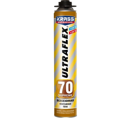 Изображение товара Монтажная пена KRASS ULTRAFLEX 70 Supreme пистолетная всесезонная 0,89 л Лк-00010544
