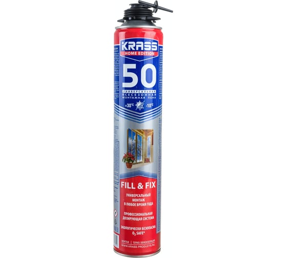 Изображение товара Монтажная пена KRASS Home Edition 50 пистолетная всесезонная 0,75 л Лк-00005592