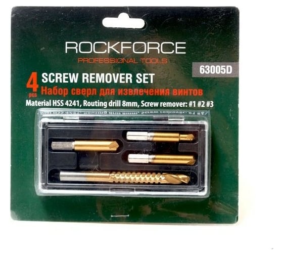 Изображение товара Набор сверел для извлечения заломанных болтов Rockforce HSS 4241, 4 предмета RF-63005D(29882)