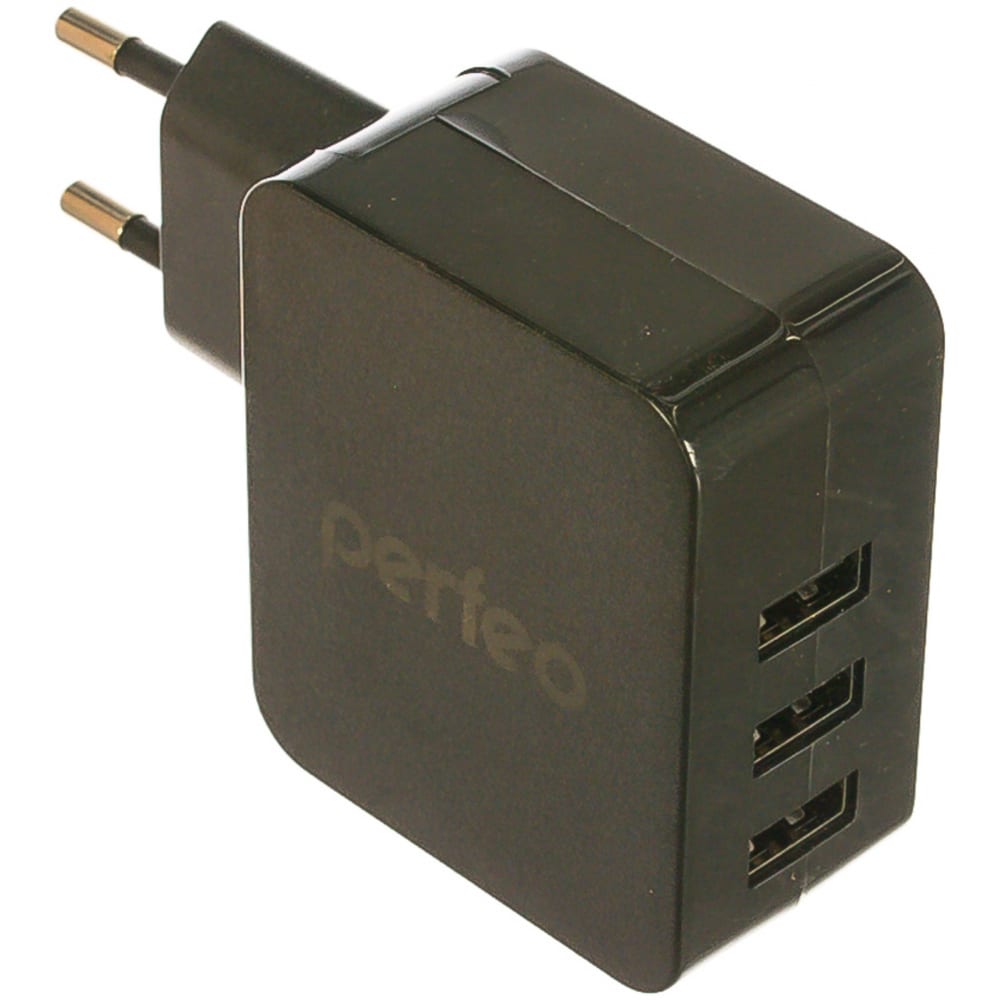 фото Сетевое зарядное устройство perfeo с разъемом 3xusb 4.8а черный cube 3 pf_a4135 30 011 217