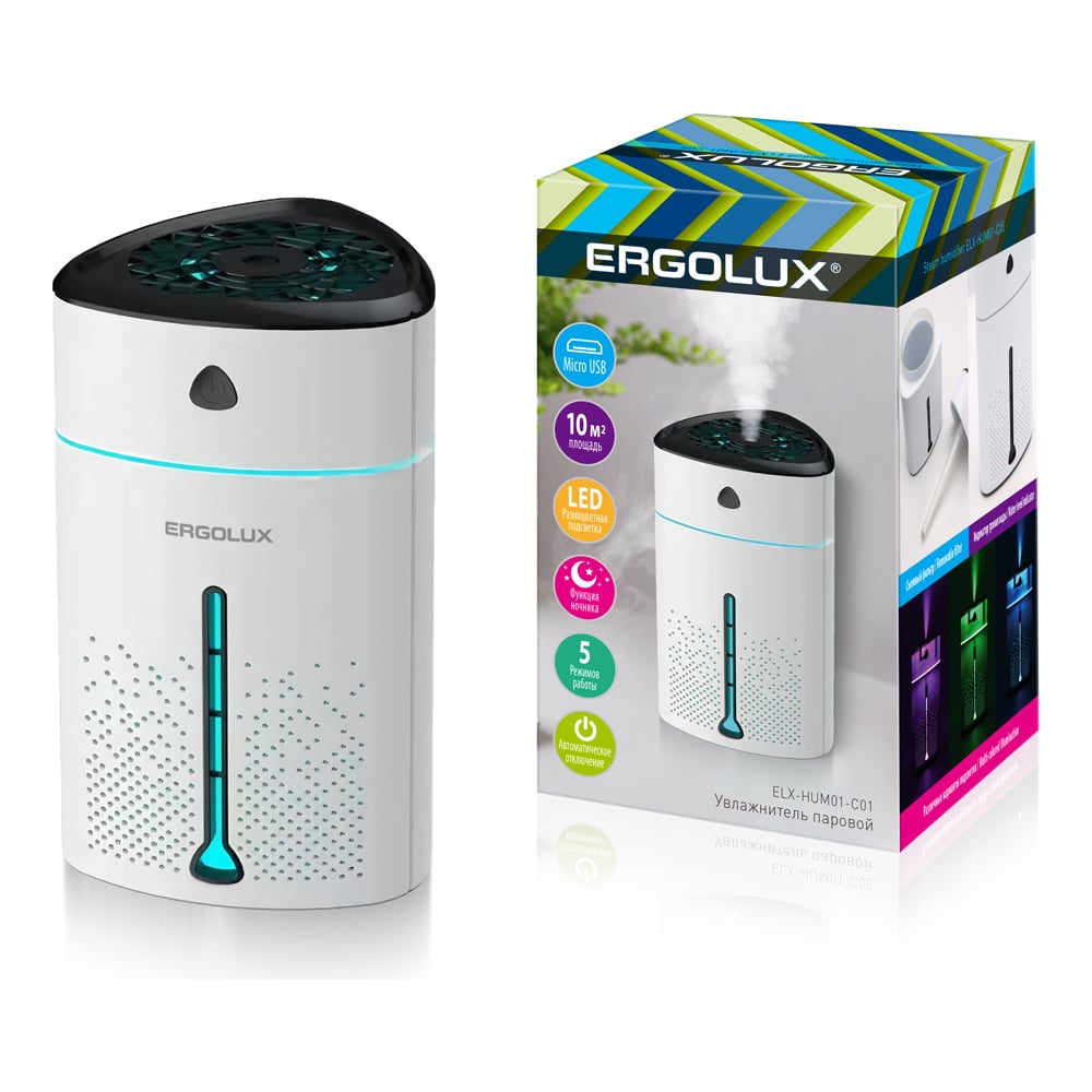 Изображение товара Ультразвучный увлажнитель воздуха Ergolux Elx-hum01-c01 бело-черный
