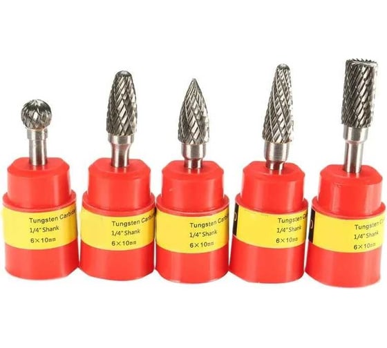 Изображение товара Бор-фрезы из карбида вольфрама 6 мм, 6x10 мм, 5 шт Genler 25011