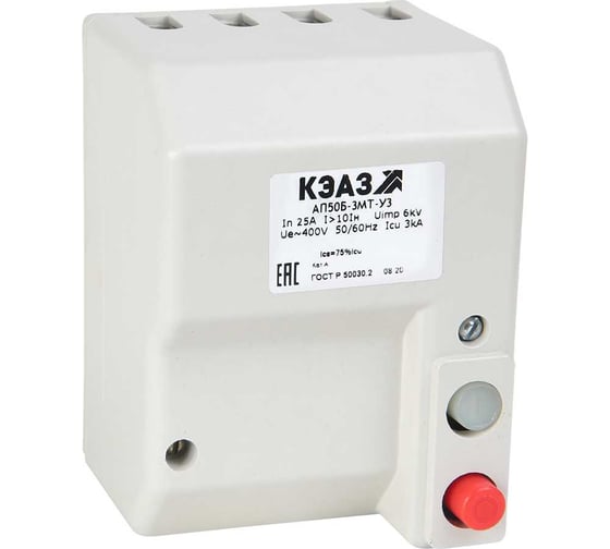 Изображение товара Автоматический выключатель КЭАЗ АП50Б-3МТ-25А-10Iн-500AC-У3-КЭАЗ 107275