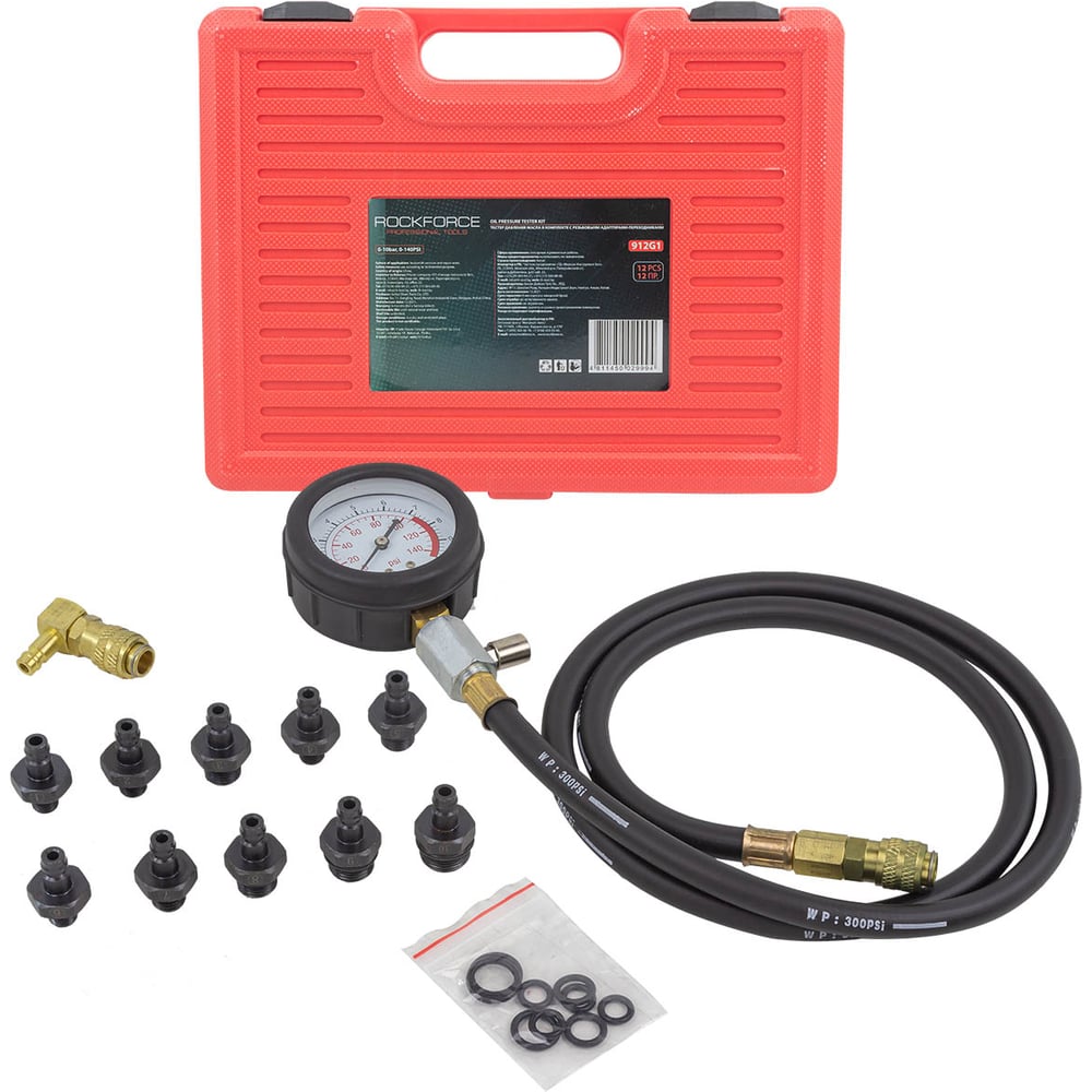 Изображение товара Тестер давления масла с адаптерами ROCKFORCE RF-912G1 Комплект