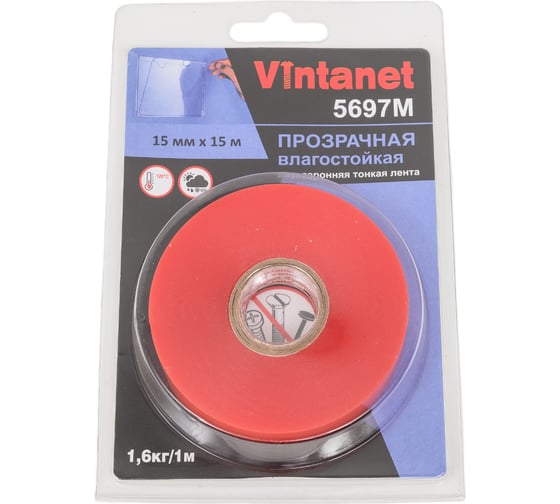 Изображение товара Двусторонняя лента на ПЭТ основе VINTANET 5697М, прозрачная, влагостойкая, 15 мм, 15 м 5697M 15MMX15M