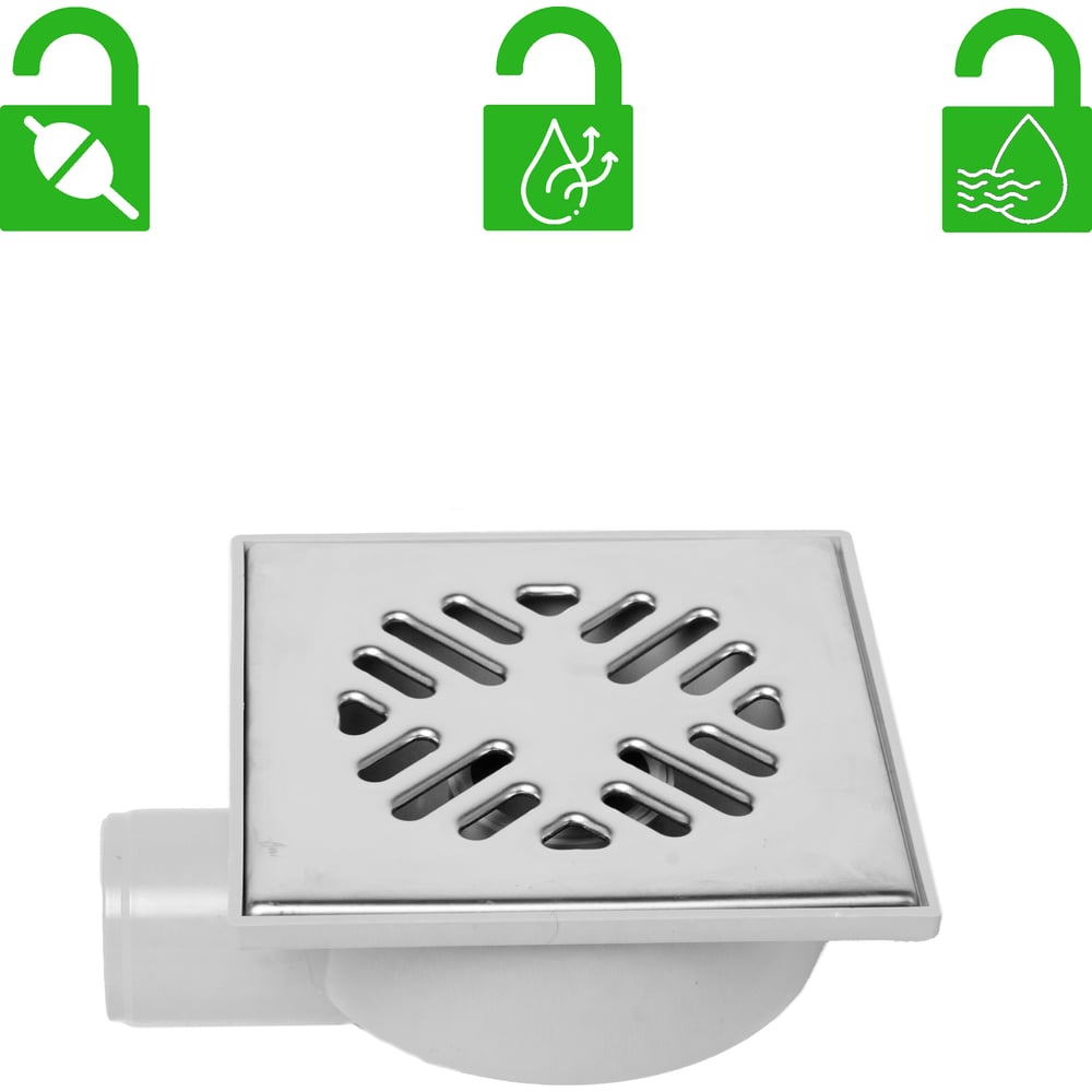 Изображение товара Трап Татполимер ПП 50 горизонтальный с решеткой 150x150 из нержавеющей стали