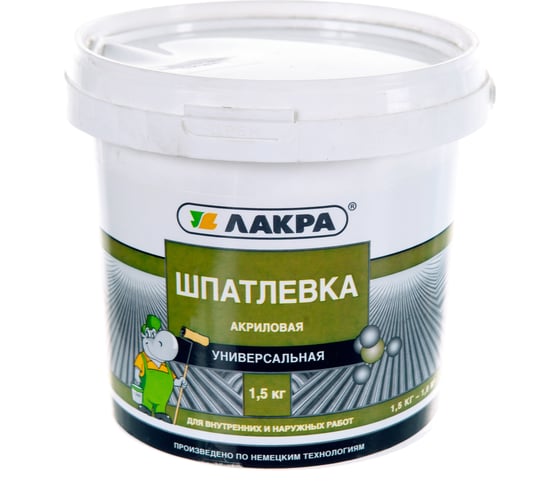 Изображение товара Шпатлевка акриловая универсальная для внутренних и наружных работ 1,5кг Лакра 90005285936