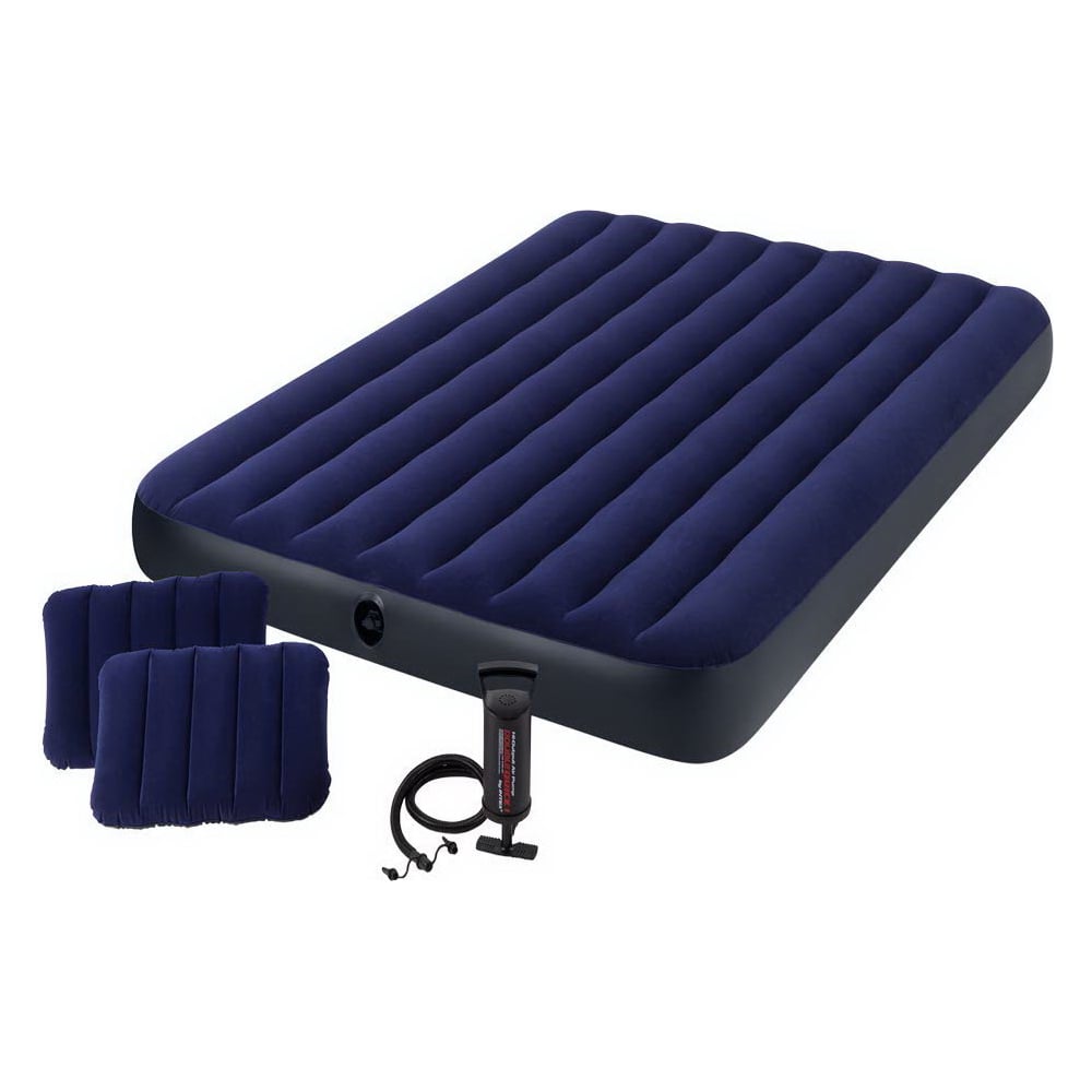 фото Надувной матрас с подушками и насосом intex classic downy airbed fiber-tech, 152х203х25 см 64765