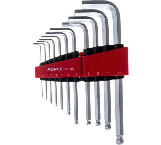 Изображение товара Набор средних с шаром Г-образных шестигранников 1,5-12 мм, 11 предметов FORCE 5116LB