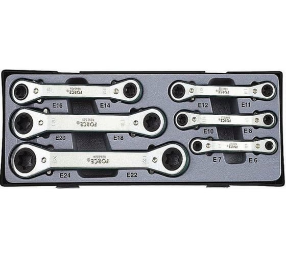 Изображение товара Набор накидных трещоточных ключей звезда 6 предметов FORCE T50617