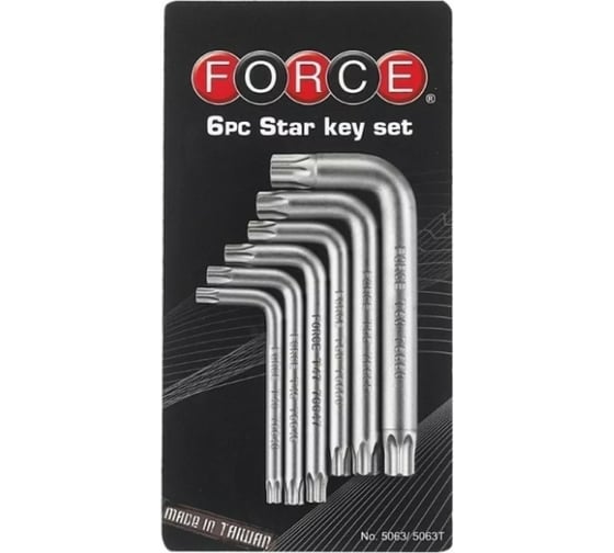 Изображение товара Набор Г-образных звездочек Т40-Т60 с отверстием 6 предметов FORCE 5063T