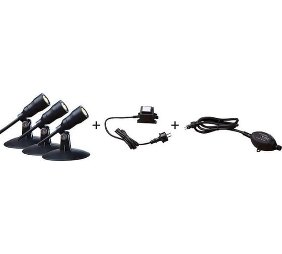 Изображение товара Прожекторы в наборе: 3 прожектора + датчик сумерек + трансформатор Heissner L410-00