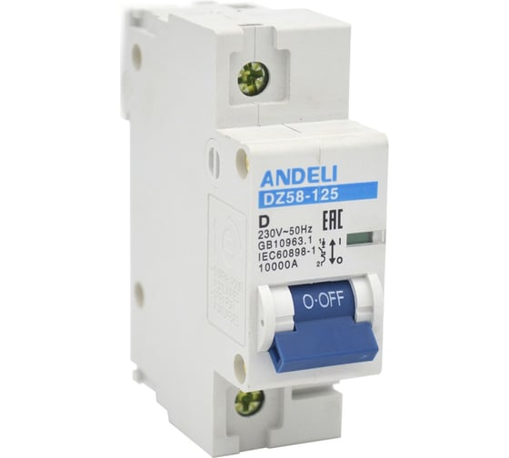 Изображение товара Автоматический выключатель ANDELI DZ58-125 1P 100A ПКС 10kA тип D (8-12In) ADL01-633
