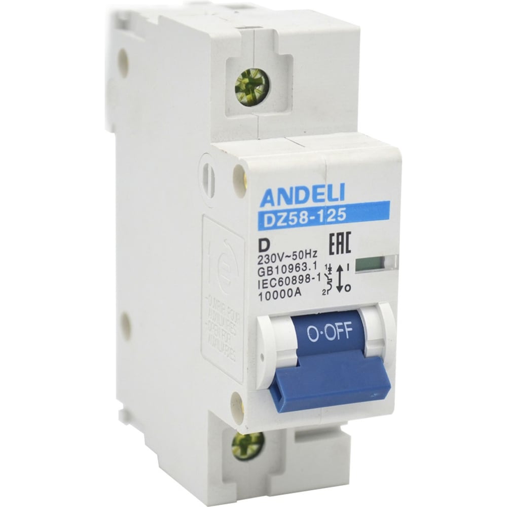 Изображение товара Автоматический выключатель ANDELI DZ58-125 1P 125A тип D на DIN-рейку