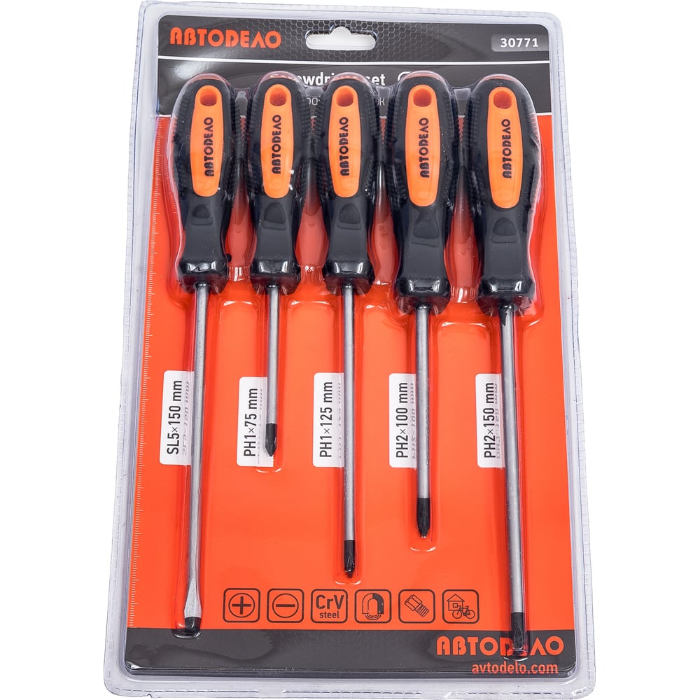 Изображение товара Набор отверток АвтоDело 5 предметов блистер 30771 12626
