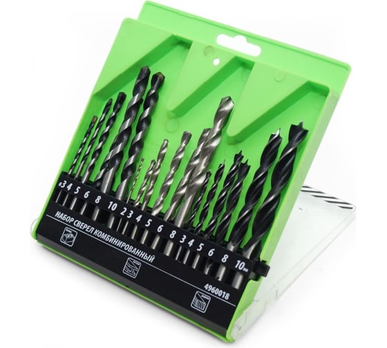 Изображение товара Набор сверл комбинированный по металлу/дереву/бетону 18 шт Pob Pobedit 4960018