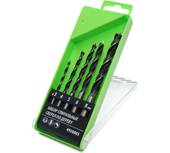 Изображение товара Набор спиральных сверл по дереву 5 шт, 3-8 мм Pobedit 4950005