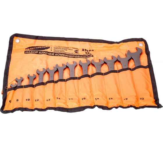 Изображение товара Набор комбинированных ключей АвтоDело ЧернаяСталь 12 шт. ЕВРОсумка 35123 12871