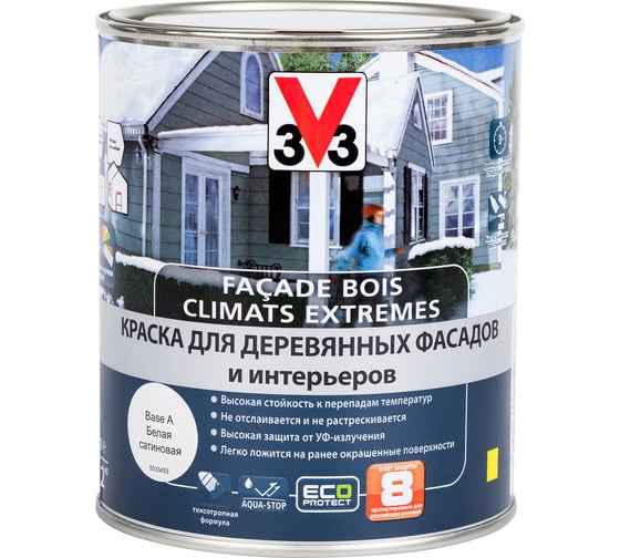 Изображение товара Краска для деревянных фасадов и интерьеров V33 CLIMATS EXTREMES полуглянцевая база А 110366