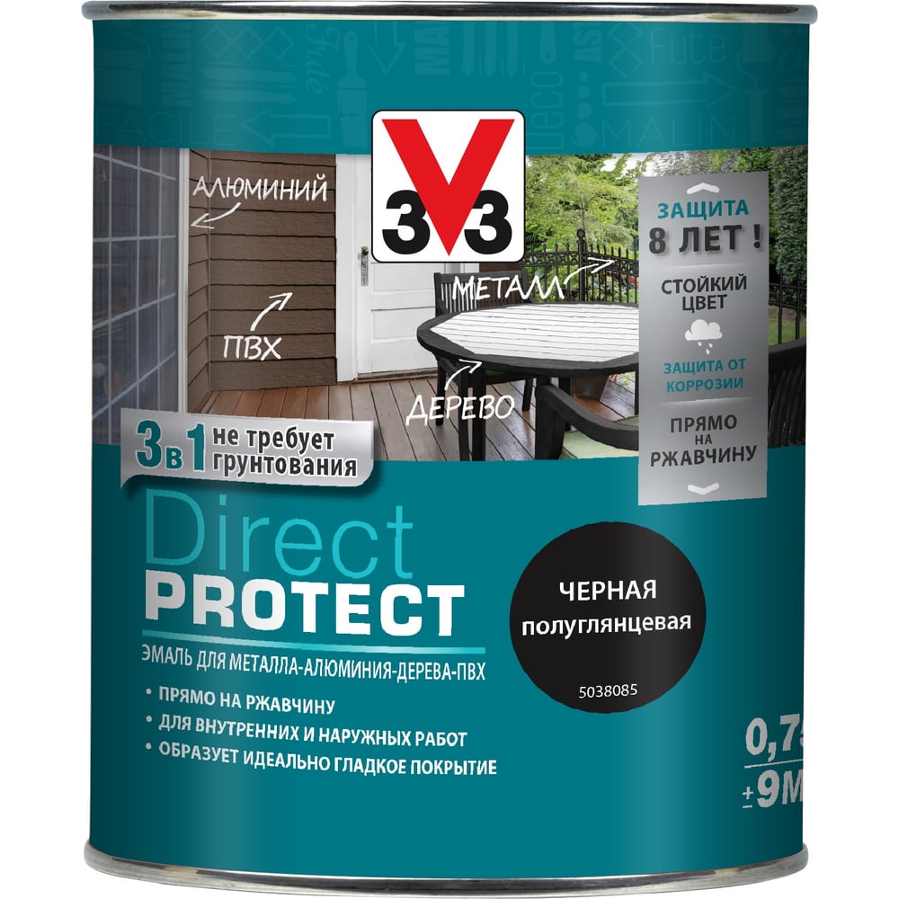 фото Эмаль v33 direct protect черная, 113876