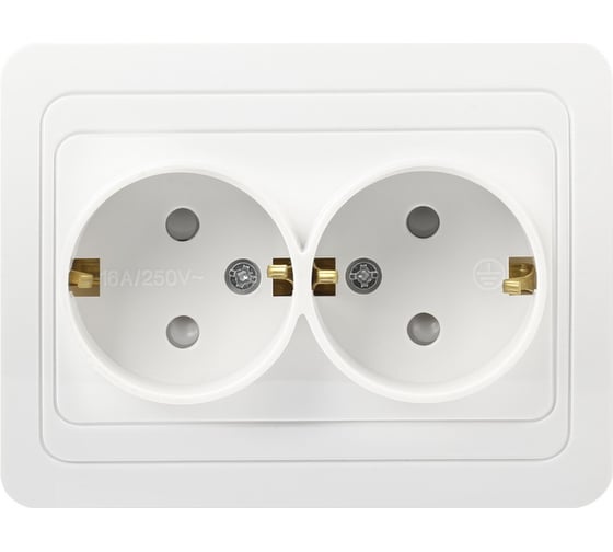 Изображение товара Розетка Smartbuy 2-местная с заземлением 16А белая с защитными шторками Марс SBE-02w-16-S2-1Z