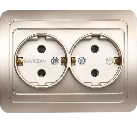 Изображение товара Розетка Smartbuy 2-местная с заземлением 16А шампань, Марс SBE-02c-16-S2-Z-c