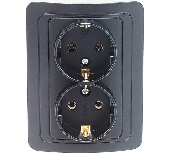 Изображение товара Розетка Smartbuy 2-местная с заземлением 16А черная, Марс SBE-02b-16-S2-Z-c
