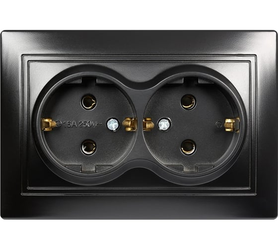 Изображение товара Розетка Smartbuy 2-местная с заземлением 16А черная, Венера SBE-01b-16-S2-Z-c