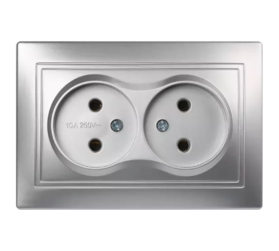 Изображение товара Розетка Smartbuy 2-местная без заземления 10А серебро, Венера SBE-01s-10-S2-N-c
