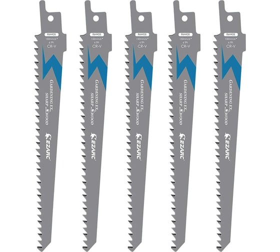 Изображение товара Полотна для сабельной пилы по дереву 150 мм, для быстрой резки 6TPI, 5 лезвий Ezarc 802035