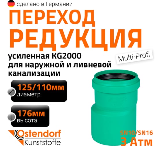 Изображение товара Редукция для наружной канализации Ostendorf ПП 125х110 мм 775340