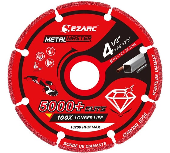Изображение товара Алмазный отрезной диск по металлу для арматуры/стали/нержавеющей стали для болгарки (УШМ) 115 мм Ezarc 807115