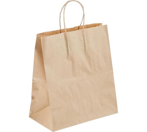 Изображение товара Бумажный пакет ООО Комус 260x150x350 мм, 70 гр/м2, с кручеными ручками, крафт, 200 шт. 1896277