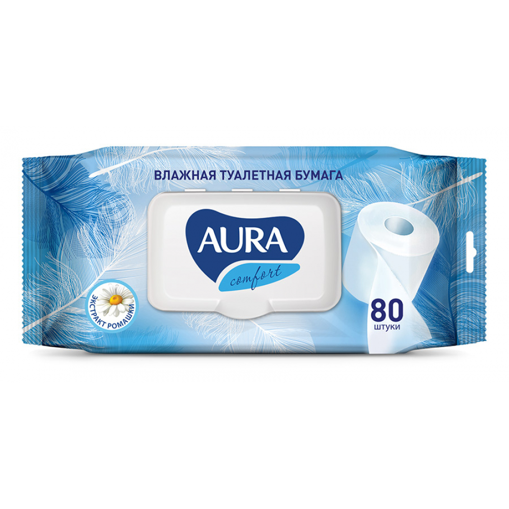 фото Влажная туалетная бумага aura ultra comfort с крышкой 80 шт 32659