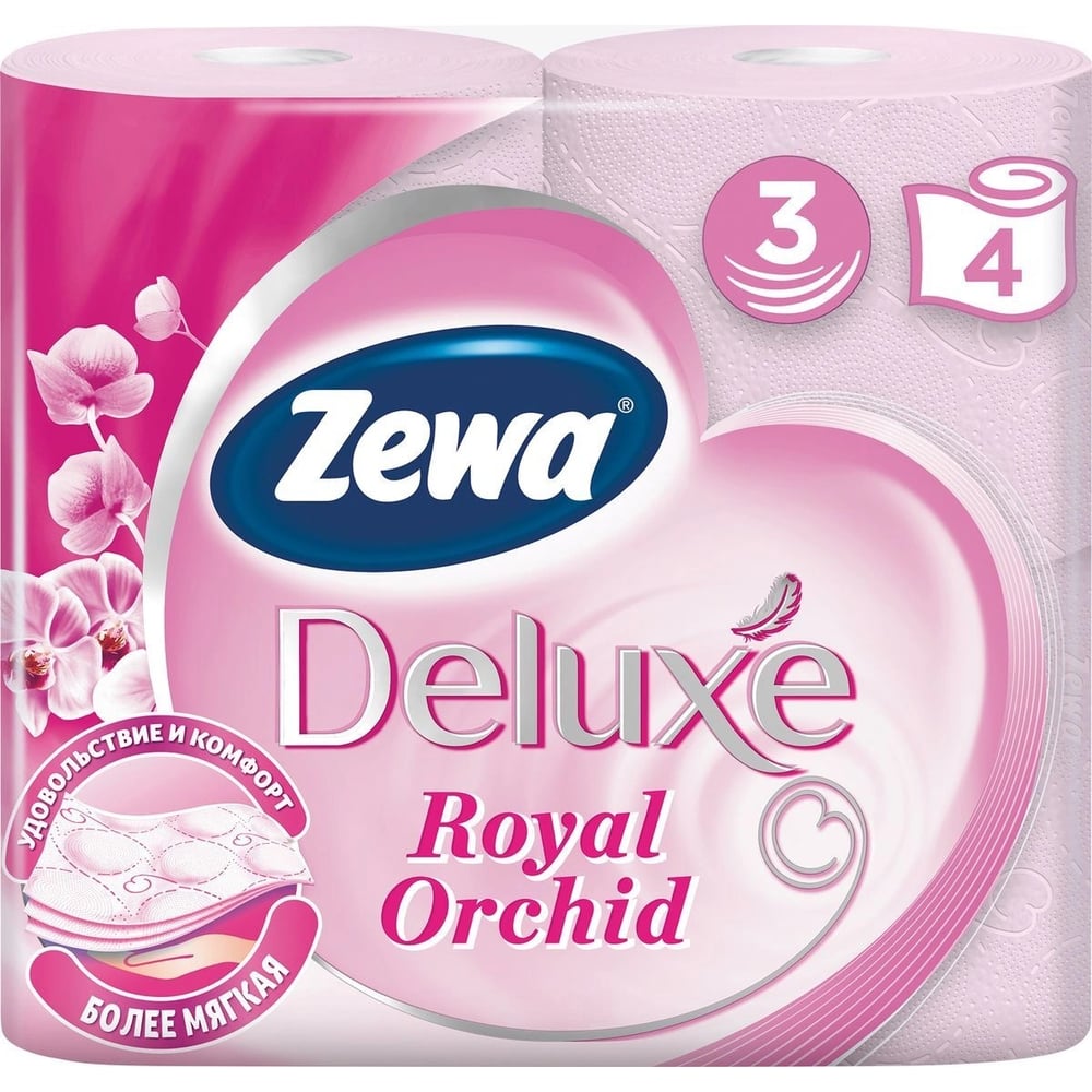 фото Туалетная бумага zewa deluxe орхидея 3-х слойная, 4 шт 6322