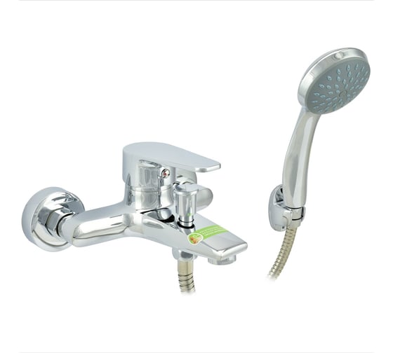 Изображение товара Ванно-душевой одноручный смеситель Eleanti с металлическим шлангом, хромированной лейкой и кронштейном 0402.932