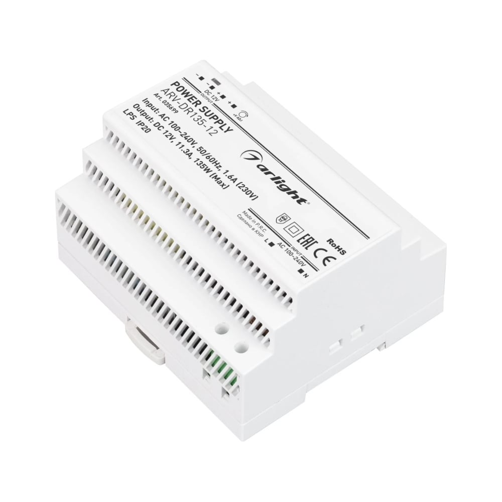 Изображение товара Блок питания Arlight ARV-DR135-12 135 Вт для светодиодов DIN-рейка
