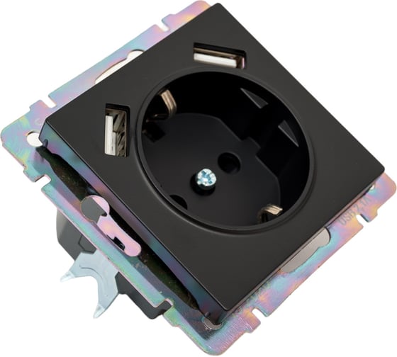 Изображение товара Розетка Smartbuy с заземлением и 2-мя USB 16А черная Нептун SBE-05b-16-S1-USB