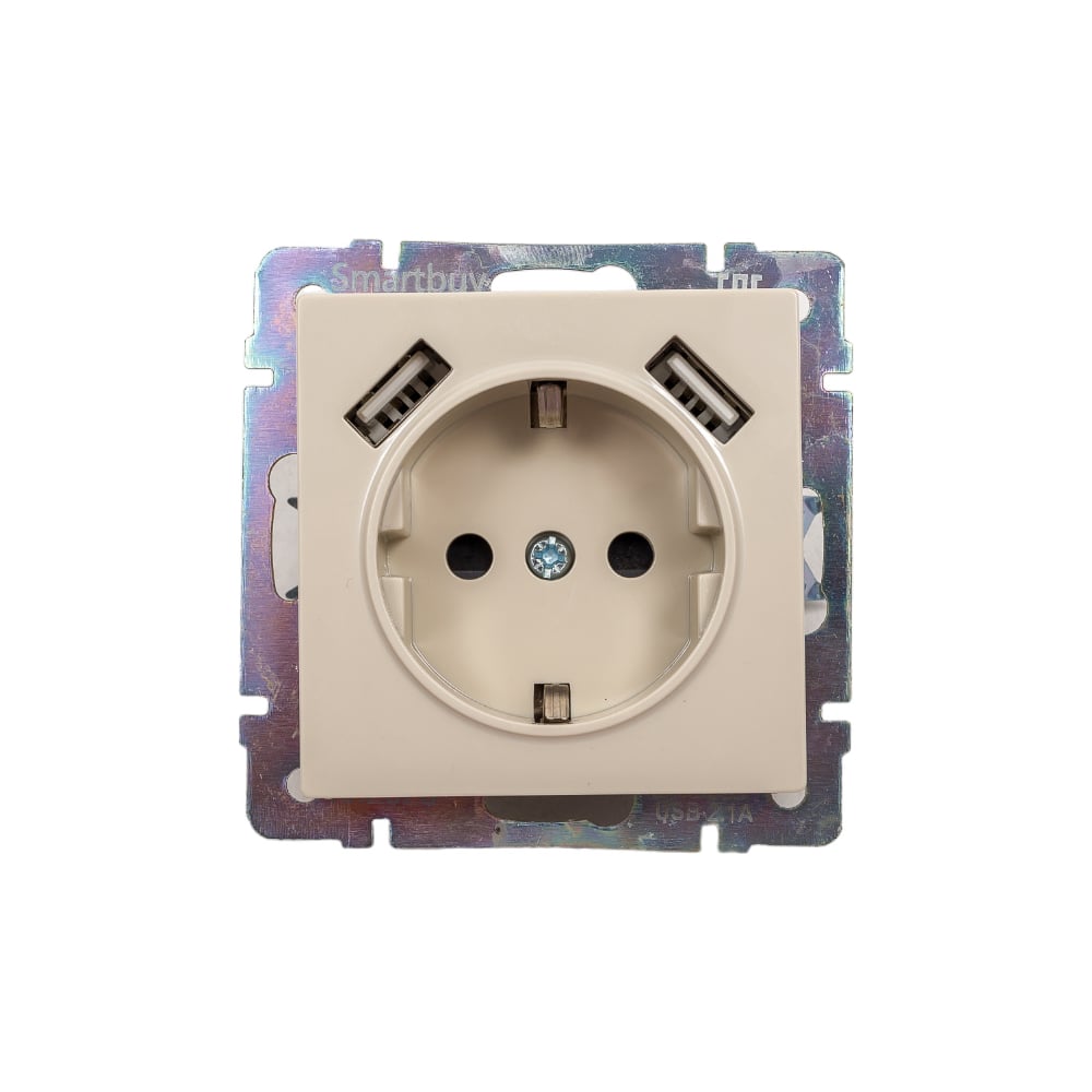 Изображение товара Розетка Smartbuy серия Нептун с заземлением и USB двойной 16А бежевый
