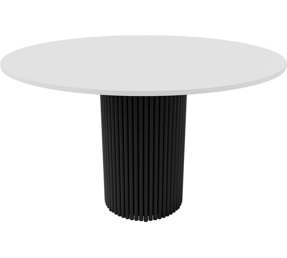 Изображение товара Обеденный стол GENGLASS круглый с металлическим подстольем 400x400 мм, TRUBIS Wood, черное подстолье, белая столешница 120 см GGT-03-2-3-L-120