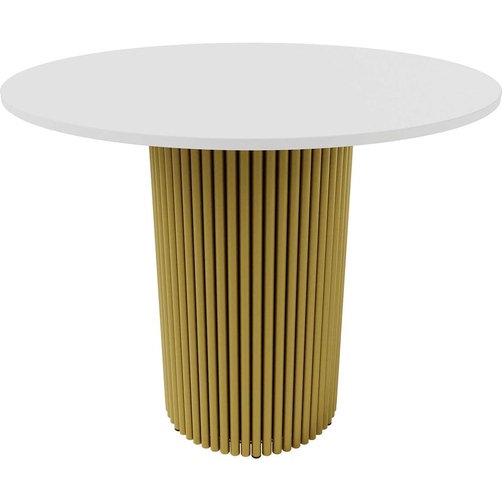 Изображение товара Обеденный круглый стол GENGLASS с металлическим подстольем 90 см TRUBIS Wood, белый/золотой