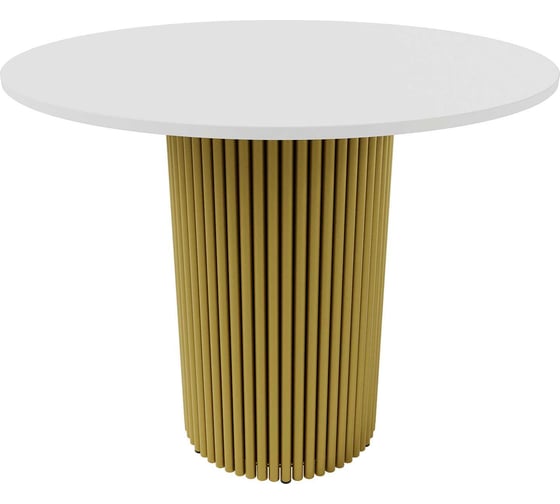 Изображение товара Обеденный стол GENGLASS круглый с металлическим подстольем 400x400 мм, TRUBIS Wood, золотое подстолье, белая столешница 90 см GGT-03-1-3-L-90